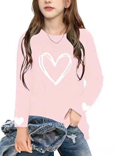 Image of Girls Valentines Day Shirt：Cute Heart Graphic Long Sleeve Tee Tops 6-14y