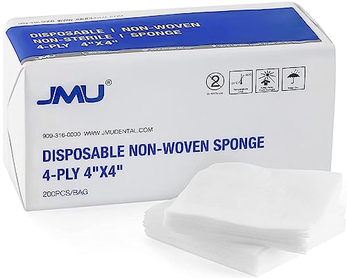 Image of JMU 200 Gauze Pads 4x4, 4-Ply Non Woven Gauze Sponges, Non-Sterile | Dental Gauze for First Aid, Surgical