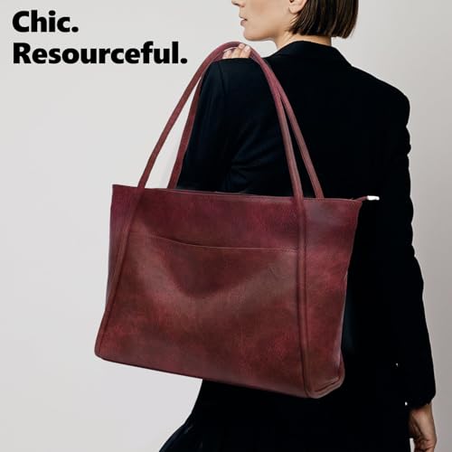 Image of Large Tote Bag for Women Work with Zipper 16L Vegan Leather Ladies Travel Purses and Handbags