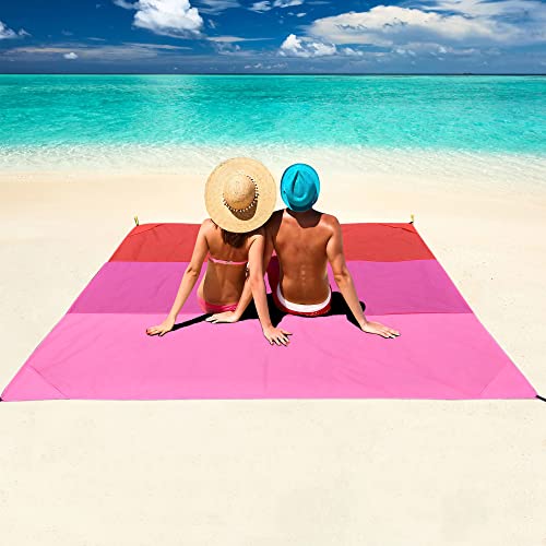 Kaket Wasserdichte und sanddichte Picknickdecke, leichte Stranddecke, extra groß, 210 x 200 cm, faltbare Strandmatte für Picknick, Strand, Wandern, Camping, Reisen (rot)