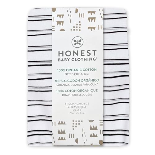 Image of HonestBaby Unisex-Baby Classics Fitted Crib Sheets Set Standard Mattress, 100% Organic Cotton Baby Boys, Girls, Neutral, 1 Pack - Pattern Play White /Pink, One Size