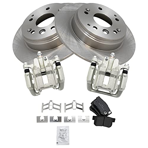 Image of TRQ Rear Brake Pad and Rotor Set Semi Metallic Solid Rotors Calipers | For 2007-2008 Acura TL 2003-2011 Honda Element