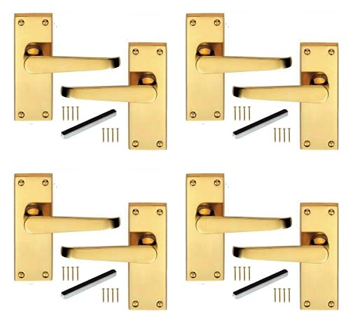 Door Handle Electro Brass Plated Victorian Straight Lever Latch x 4 Pairs - Haven Heritage ®