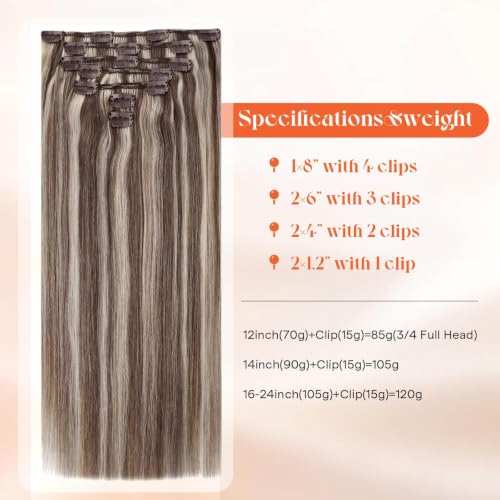 Image of Sunny Hair Clip in Hair Extensions Real Human Hair Brown Blonde 14 Inch | Remy Hair Clip in Extensions Highlights, Soft Blend with Gentle Movement for Evening Event with a Polished Look 105g