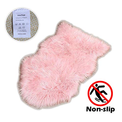 ZCZUOX Falso Piel de Carnero Vellón Alfombra, Shaggy Elegante De Pelo Largo Mullida Excelente Piel Sintética de Calidad Alfombra de Lana (Rosa, 60x90cm)