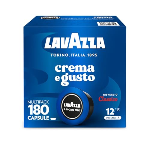 Lavazza, A Modo Mio Crema e Gusto Risveglio Classico, 180 Capsule Caffè, con Note di Cioccolato e Frutta Secca, Arabica e Robusta, Intensità 12/13, Tostatura Media, 5 Confezioni da 36 Capsule