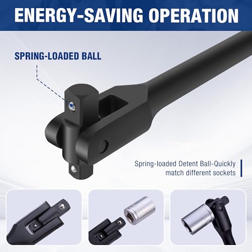Image of WORKPRO 24-inch Dual Drive Breaker Bar, 3 /8 inch & 1 /2 inch Drive, Heavy Duty Breaker Bars with 360 Flex Head, Spring-loaded Detent Ball, CR-MO Head, Premium Chrome Vanadium Steel with Black Phosphate Finish