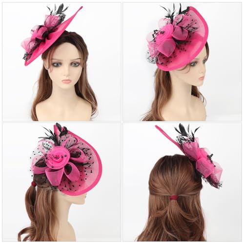Image of DRESHOW Women Fascinator Hats Tea Party Hat Vintage Pillbox Hat Headband for Cocktail