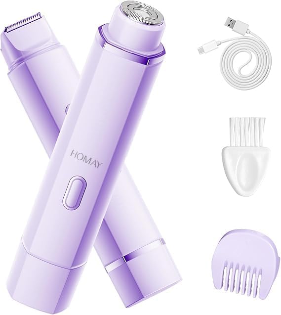 HOMAY Electric Razors with Dual Heads,Bikini Trimmer for Women,Rechargeable Pubic Hair Trimmer with IPX7 Waterproof, Painless Pro Shaver for Underarm Leg Arm Body Face Private Area Purple