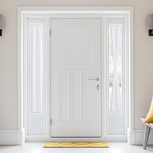 NICETOWN 2 Panels Sheer Door Curtains 72 inches Long for Kitchen, Light Filtering Non See Through Privacy Curtain Drapes with Tiebacks for Living Room Bedroom, White, 26 inches Wide 26"W x 7