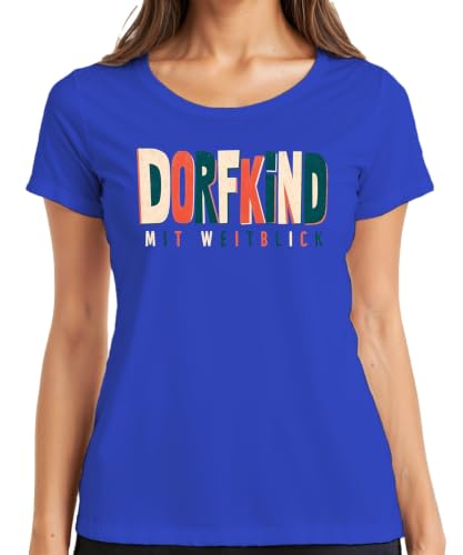 Dorfkind mit Weitblick Landleben Village T-shirt pour femme, bleu, S