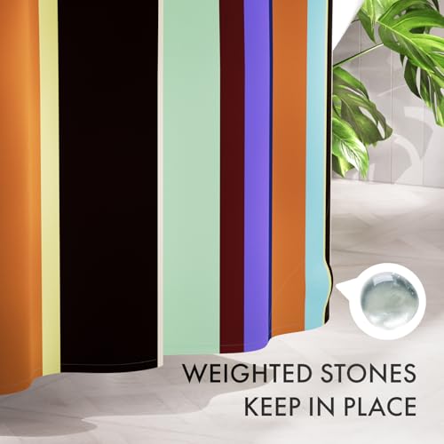 Image of AmazerBath Colorful Vertical Stripes Shower Curtain, Cute Stripe Bathroom Shower Curtain Set with 12 Shower Curtain Hooks, Rustic Fabric Shower Curtain, 72x72 Inches