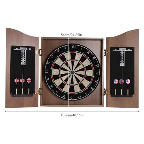 TENNIEX Wall-Mounted Wooden Bristle Dartboard and Solid Cabinet, Premium Bristle Dartboard Set with Practical Scoreboard
