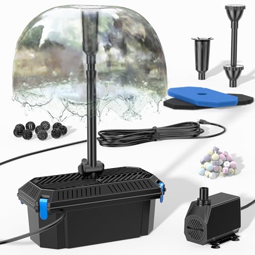 Biling Pond Filter with Fountain Pump Kits, 660GPH Koi Pond Filter with 40W Pond Pumps for Outdoor Ponds, Pond Fountain Kit for Garden Pond, Fish Tank, Water Feature - Corded Electric