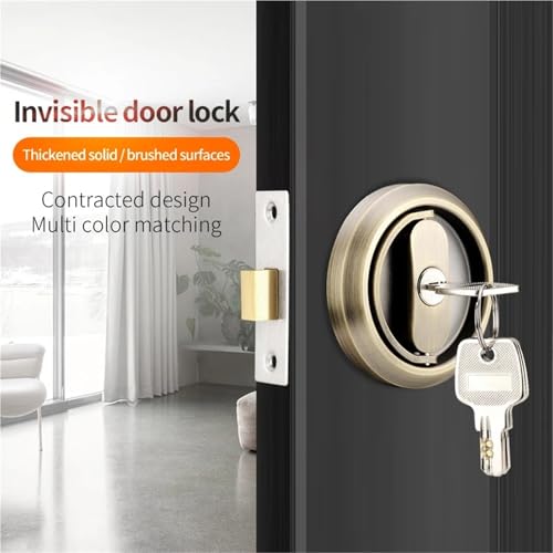 Cerradura Invisible para Puerta Corredera 1Pcs con Llave, Interior, Antirrobo, Doble Cara, Redonda, Acero Inoxidable (Plata Oblicua) miniatura 2