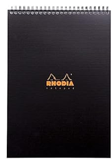 RHODIA 19920C - Spiral Notebook (Full Bound) Notepad Black A4 | Small Tiles | 80 Detachable Sheets - Clairefontaine Paper 90g - Polypro Cover (Plastic) - Rhodiactive