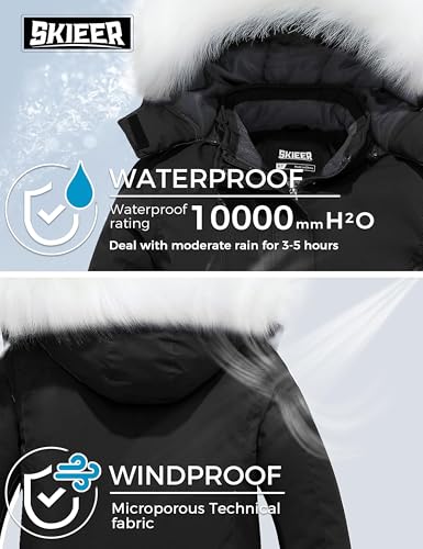 Skieer Girl's Waterproof Ski Jacket Windproof Windbreaker Warm Winter Coat with Hood(Black,8) — view 6