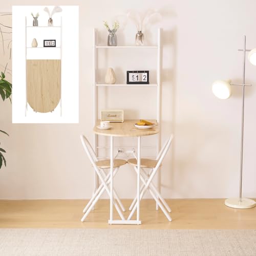 【3点セット】パソコンデスク ダイニングテーブルセット 2人 コンパクト 幅90cm スチール製 木目調 折りたたみテーブル&チェア2脚 二段収納付き おしゃれ 多用途 食卓・書斎・ワーク用 (ナチュラル)