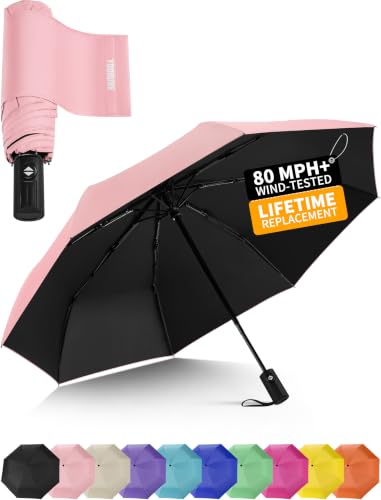 Yoobure Compact Travel Umbrella - Windproof Umbrellas for Rain, Small Portable UV Umbrella for Sun Protection, Folding Automatic Umbrellas in Lightweight for Car, Backpack, Walking, Kids, Women