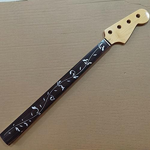 GaYouny Maple 20 Fret FRETLESS P Bass Style Guitar Neck Replacment Rosewood Fingerboard Vine Inlay Gloss