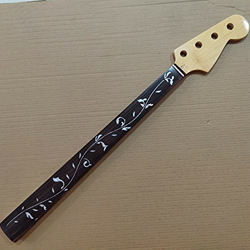 Gayouny Maple 20 Fret Fretless P Bass Style Guitar Neck Replacment Rosewood Fingerboard Vine Inlay Gloss #TOP29