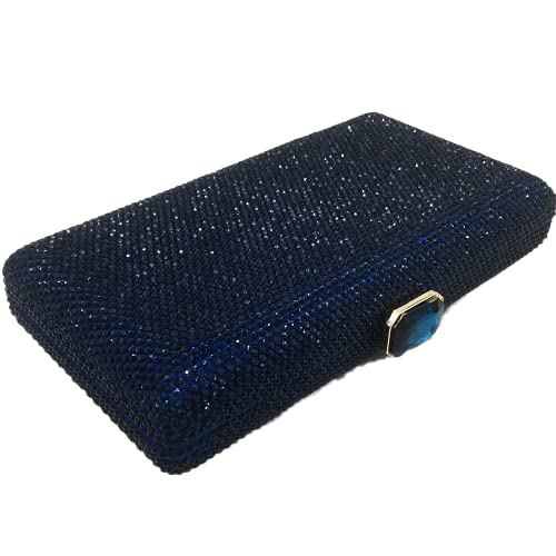 Elegante bolsa feminina clutch de cristal para noite bolsa de mão para casamento, Azul-marinho