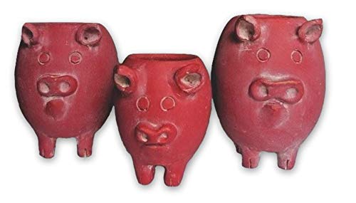 Kalalou Set Of Tall Clay Pig Planters, One Size, Red #TOP26