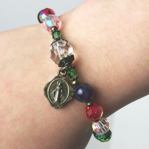 Basilica Window Crystal and Stone Catholic Rosary Bracelet for Women with Virgin Mary Our Lady of Graces Medal Charm - Rosarios Catolicos - Catholic Gifts Women - Regalos Para Mujer - Pulseras de Mujer2