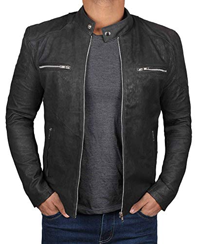 Decrum Mens Cafe Racer Leather Jacket | [1100302] Rogers Black, S