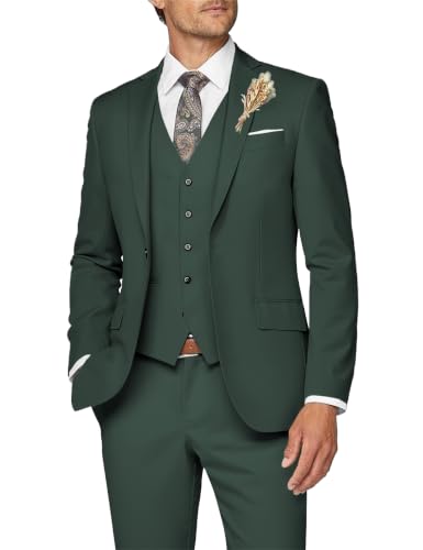 Image of Wangyue Mens Suit 3 Piece Slim Fit Suits for Men Formal Business Wedding Groom Prom Tuxedo Dinner Party
