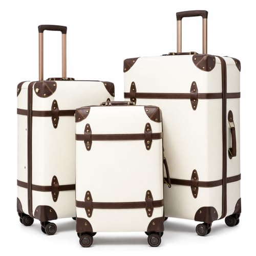 NZBZ Vintage Luggage Sets for Women, PU Leather Retro Suitcase, Vintage Trunk Luggage, Vintage Suitcase Set (Caramel Brown, 20", 24" & 28") 20inch & 2