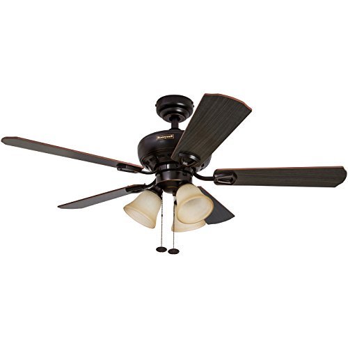 Honeywell Springhill 44-Inch Ceiling Fan with 3 Sunset Shade Lights, Five Reversible Cimarron/Ironwood Blades, Oil-Rubbed Bronze
