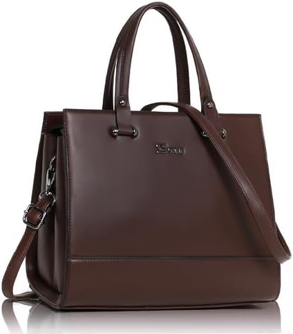 EXOTIC Women Feminina Solid Top Handle Tote Hand Bag, BROWN