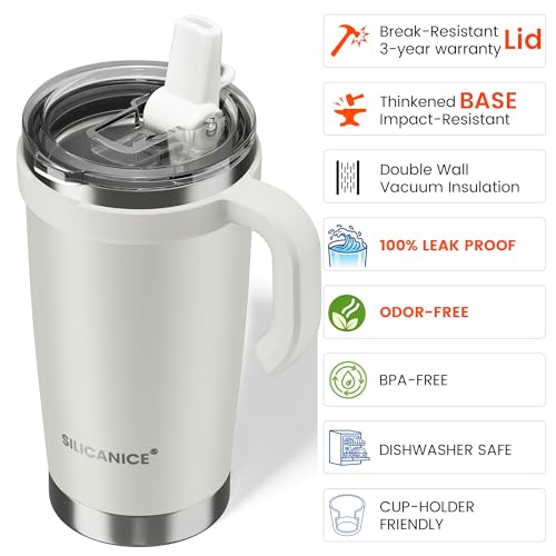 Image of For Iced Coffee & Smoothies - Never Drink from a Moldy Lid Again: 20oz Hygienic Tumbler, 100% Leakproof Lid & Removable Foldable Spout. Reinforced Base, Fits Cup Holders - Cream