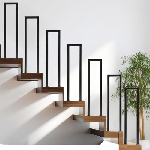 GLDYTVF U-Shaped Transition Stair Railing Square il for Indoor Stairs Black Metal Railing Kit Wrought Iron Stair Railing for Outdoor Steps