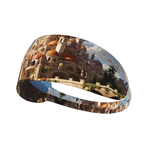 Fashionable Anime Castle Sky Printed Sports Headband–Elastic, Moisture-Wicking, Suitable for Running, Yoga, and More