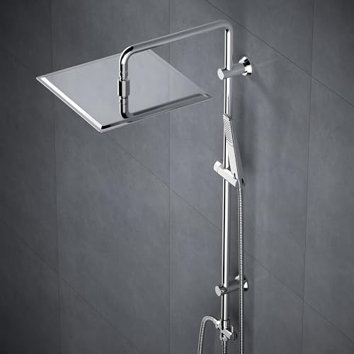Görbach Edelstahl Duschset ohne Armatur, Chrom Duschsystem Regenduschset, Duschgarnitur mit eckige Kopfbrause 30x30cm, Variable Wandbefestigungen für Variabel zur Anpassung an Bestehende Bohrlöcher