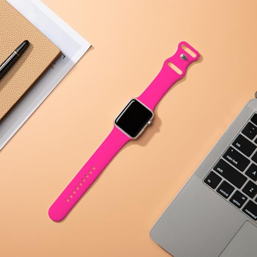 Sycamond Silicone Band Compatible with Apple Watch 49mm 46mm 45mm 44mm, Replacement Sport Strap Wristband for iWatch Series 11 10 9 8 7 6 5 4 SE Ultra 3 2 1 Women Men, S/M Hot Pink by Sycamond - Used condition - Image 2