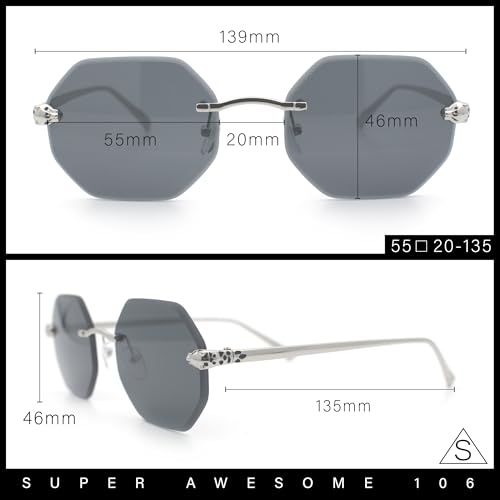 Bevel Octagonal Gangster Rimless Jaguar Head Hinge Showy Sunglasses3