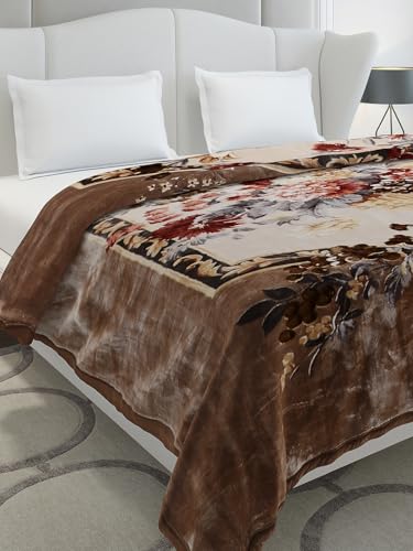 Image of Monte Carlo Double Bed Heavy Winter Blanket Emilia 2 Ply Cloudy 1050 GSM | 5.5 KG (240x220 CM), Brown