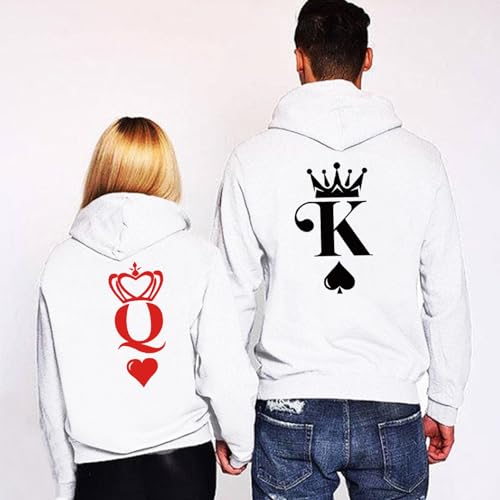 Tabiekacl Sweat King Queen Couple pour Homme Femme Sweat à Capuche King Queen Saint-Valentin King Queen Hoodie 1 Pièce(Blanc-King,L) – vue 5