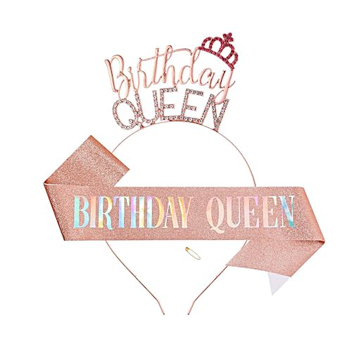 Koboko Geburtstagskrone Erwachsenem, Krone Geburtstag, Birthday Girl, Junggesellinnenabschied Set für Birthday Girl Kinder Geburtstag Deko（Rose gold）