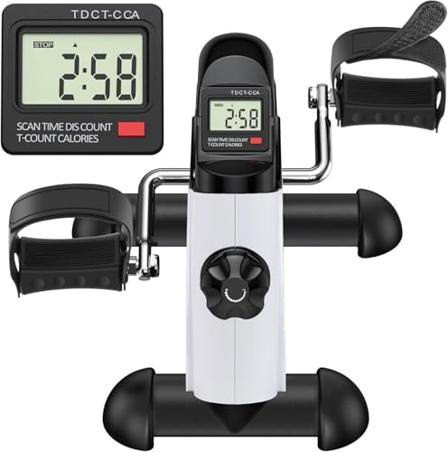 TABEKE Under Desk Bike Pedal Exerciser - Mini Exercise Bike for Arm/Leg Exercise, Pedal Exerciser for Seniors with LCD Display 26141833 (White)