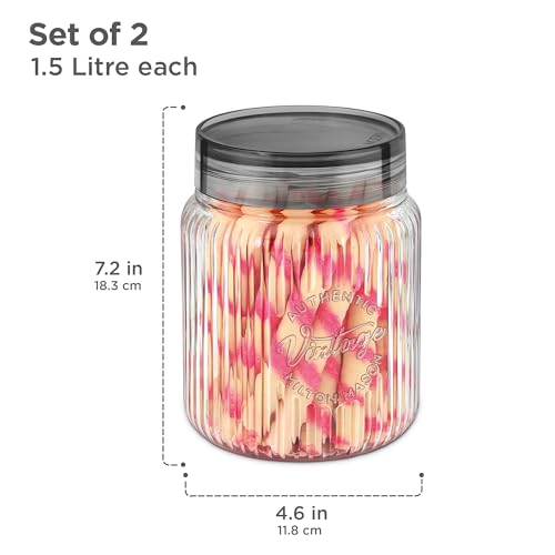 Image of MILTON Olive 1500 Airtight Food Grade Modular Plastic Container | BPA Free, Stackable & Transparent | Wide Mouth with See-Through Lid | Ideal for Cereals, Pulses, Spices, Set of 2, 1500 ml each, Grey