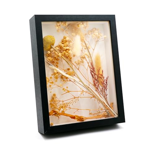 CiciIng Cadre photo 3D à remplir, 14,5 x 19,5 cm, en bois, avec plaque acrylique transparente, plus profond, pour photos, fleurs, souvenirs, œuvres d'art DIY (noir)