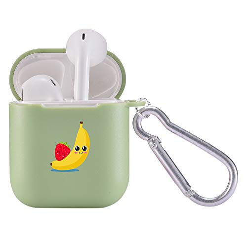 Maycari Cute Banana&Strawberry Case For Airpods 2&1 With Keychain,（Green） Fruits Design Protective Soft Tpu Cover Compatible With Apple Airpods Charging Case For Girls&Boys #TOP5