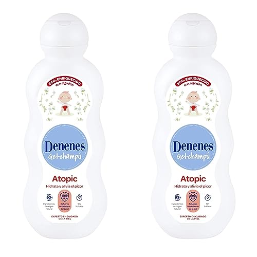 Denenes Atopic - Gel Champú con Algodón Ecológico, Hidrata y Alivia, Sin Sulfatos, Apto para Pieles Sensibles y Atópicas, con 93% de Ingredientes de Origen Natural - 600 ml (Paquete de 2)