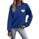 Neuer bedruckter Rundhalspullover für Damen, langärmeliger Pullover mit Kapuze Geschenk Geburtstag Mann personalisiert silberhochzeit Hand gipsabdruck Set(Blau,XXL)