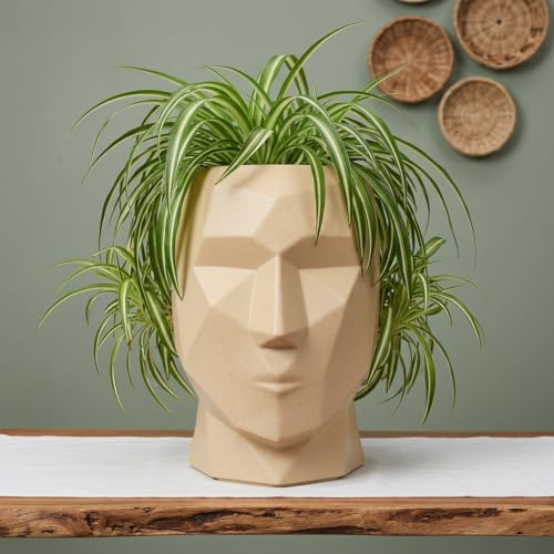 Image of YUCCABE ITALIA Fox B FACE Planter Stylish Planter Pot for Indoor and Outdoor Plants Perfect Planter Pot for Living Room and Home, Beige, 18 Inch