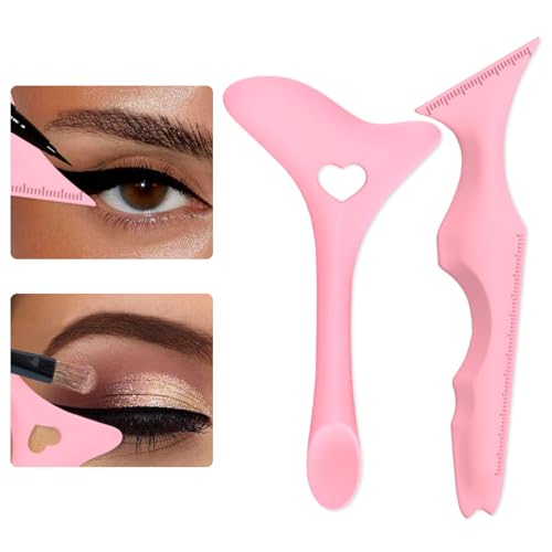 IDDFEVE 2Pcs Eyeliner Stencils, Silicone Winged Tip, Multifunctional Mascara Shield for Eyeshadow and Eyelashes, Professional &Quick Cat Eye Makeup Tool for Beginners (Pink)